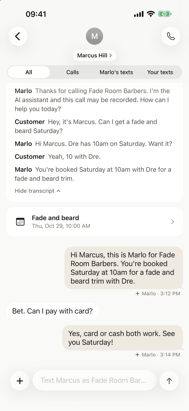 A text conversation Marlo handled