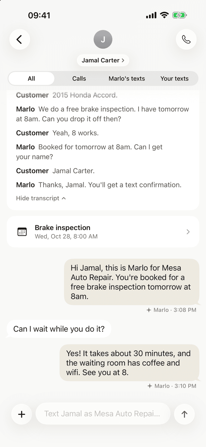 A text conversation Marlo handled