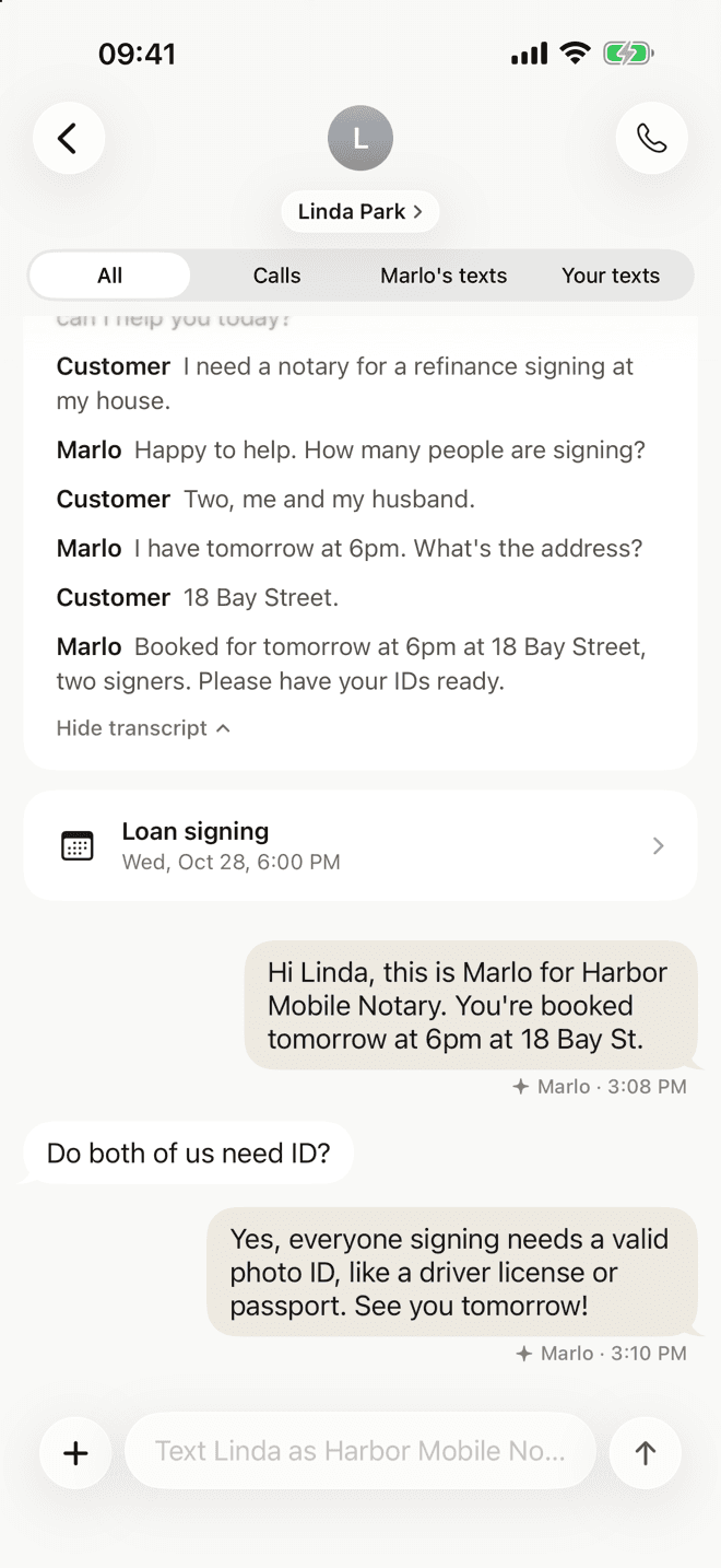 A text conversation Marlo handled