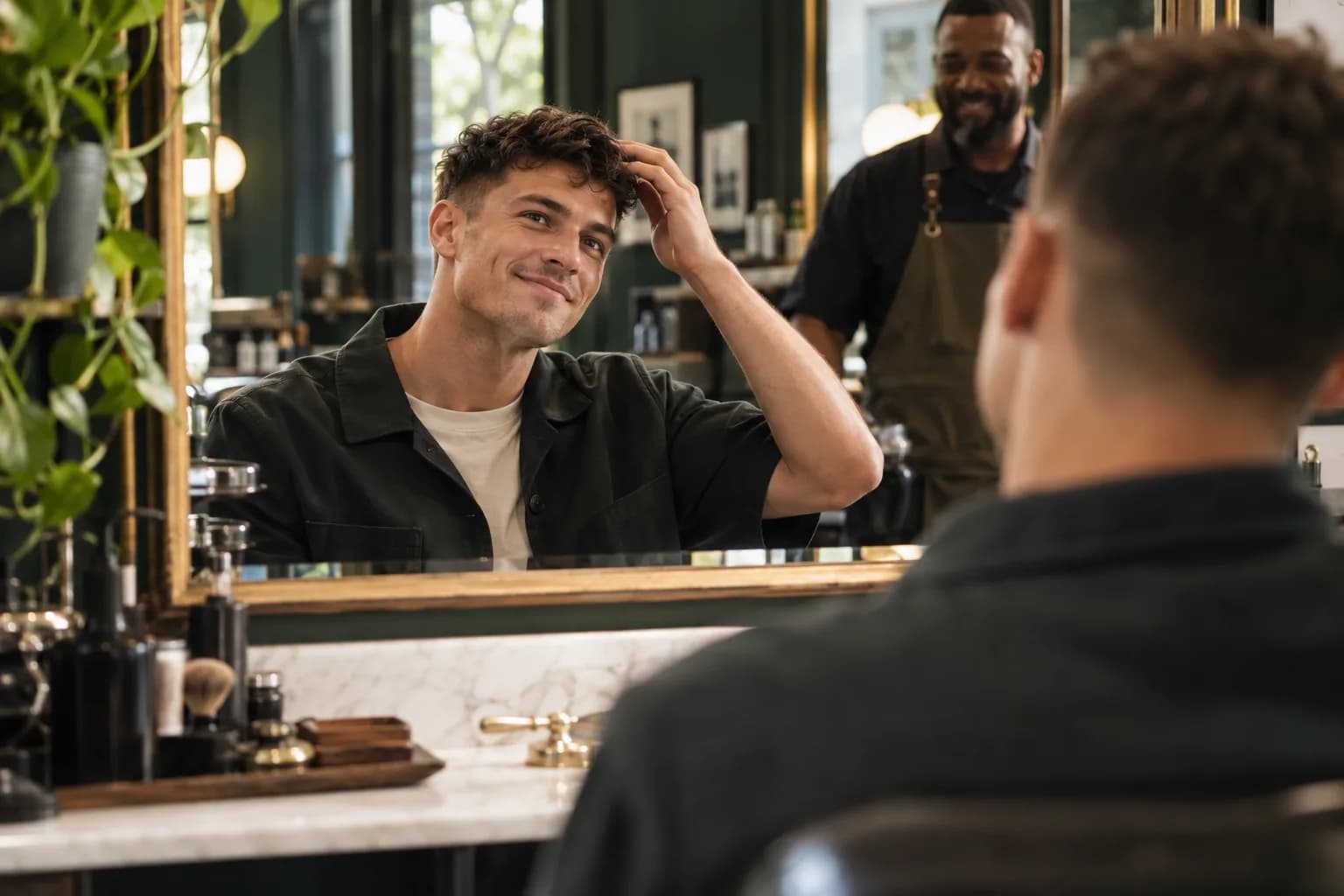 A barbershop customer on the phone