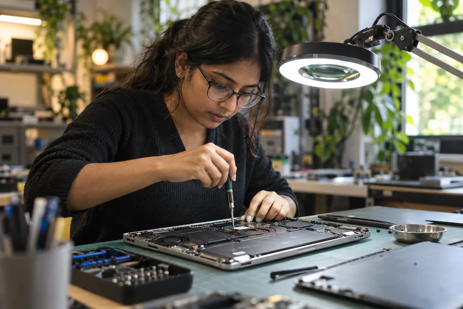 A computer repair pro at work