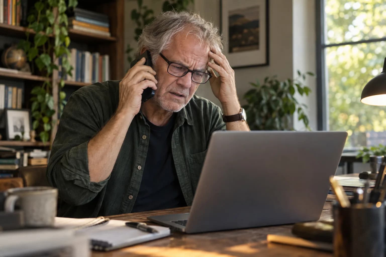 A computer repair customer on the phone