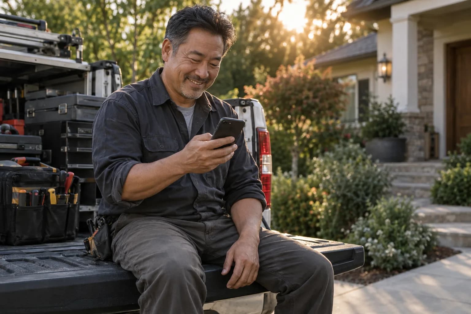 A locksmith pro checking the Marlo app between jobs