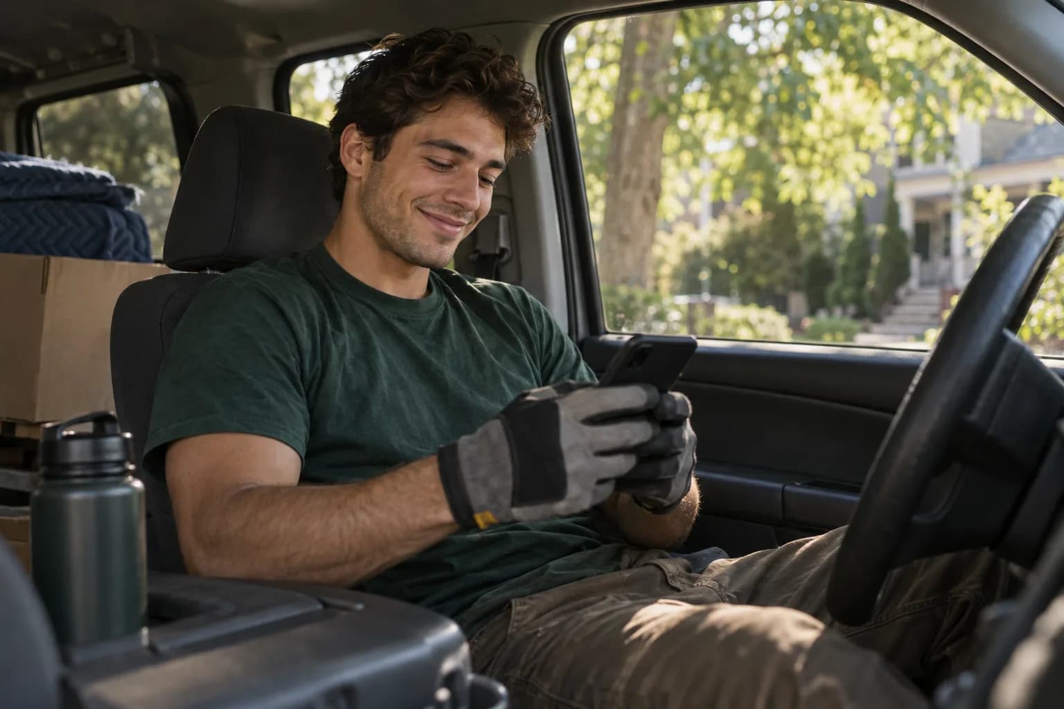 A moving pro checking the Marlo app between jobs