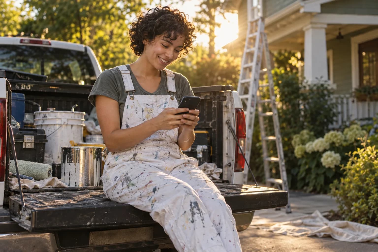 A painting pro checking the Marlo app between jobs