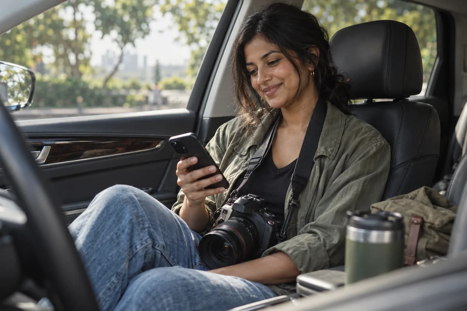 A photography pro checking the Marlo app between jobs