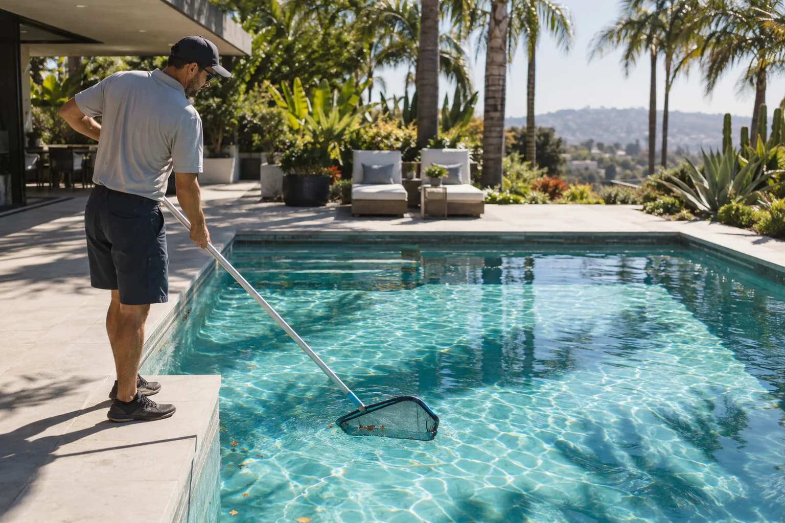 A pool service pro at work