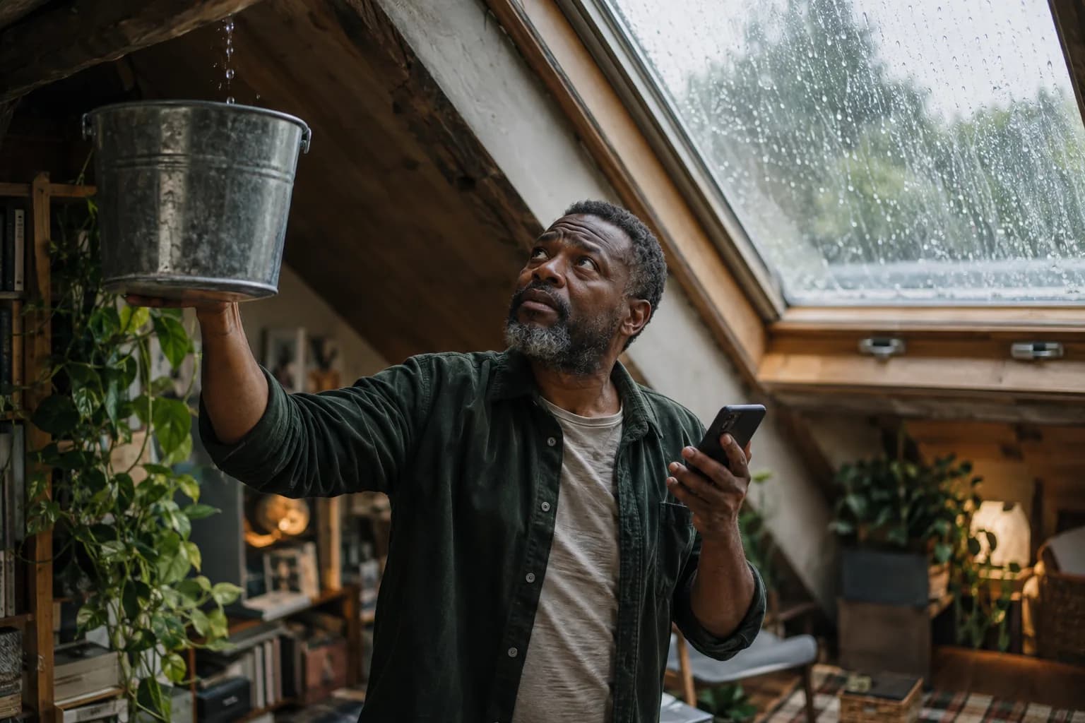 A roofing customer on the phone