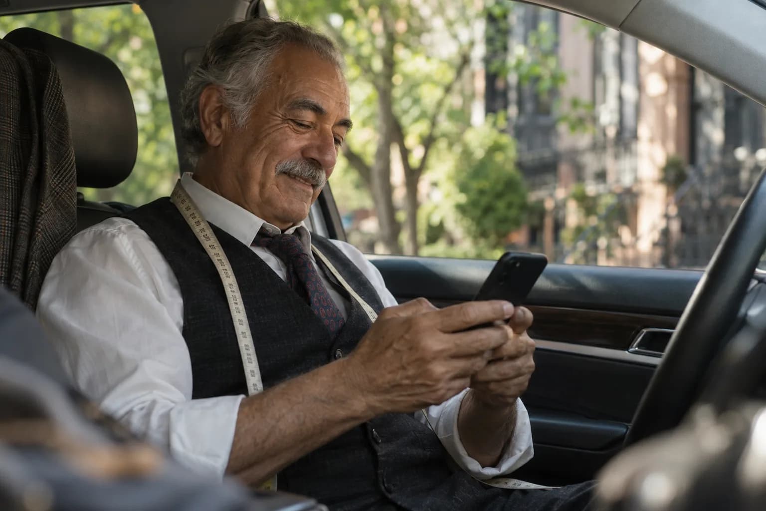 A tailoring pro checking the Marlo app between jobs