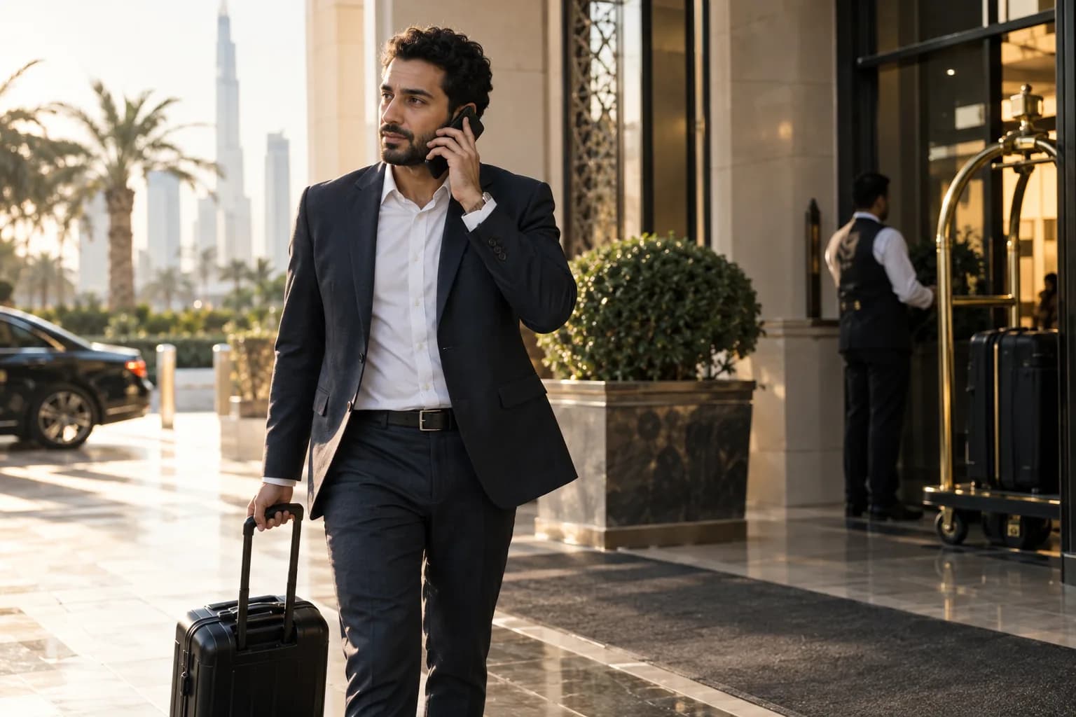 A car service customer on the phone
