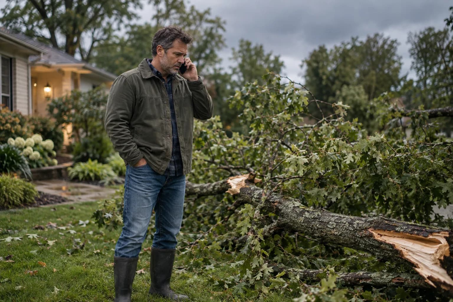 A tree care customer on the phone