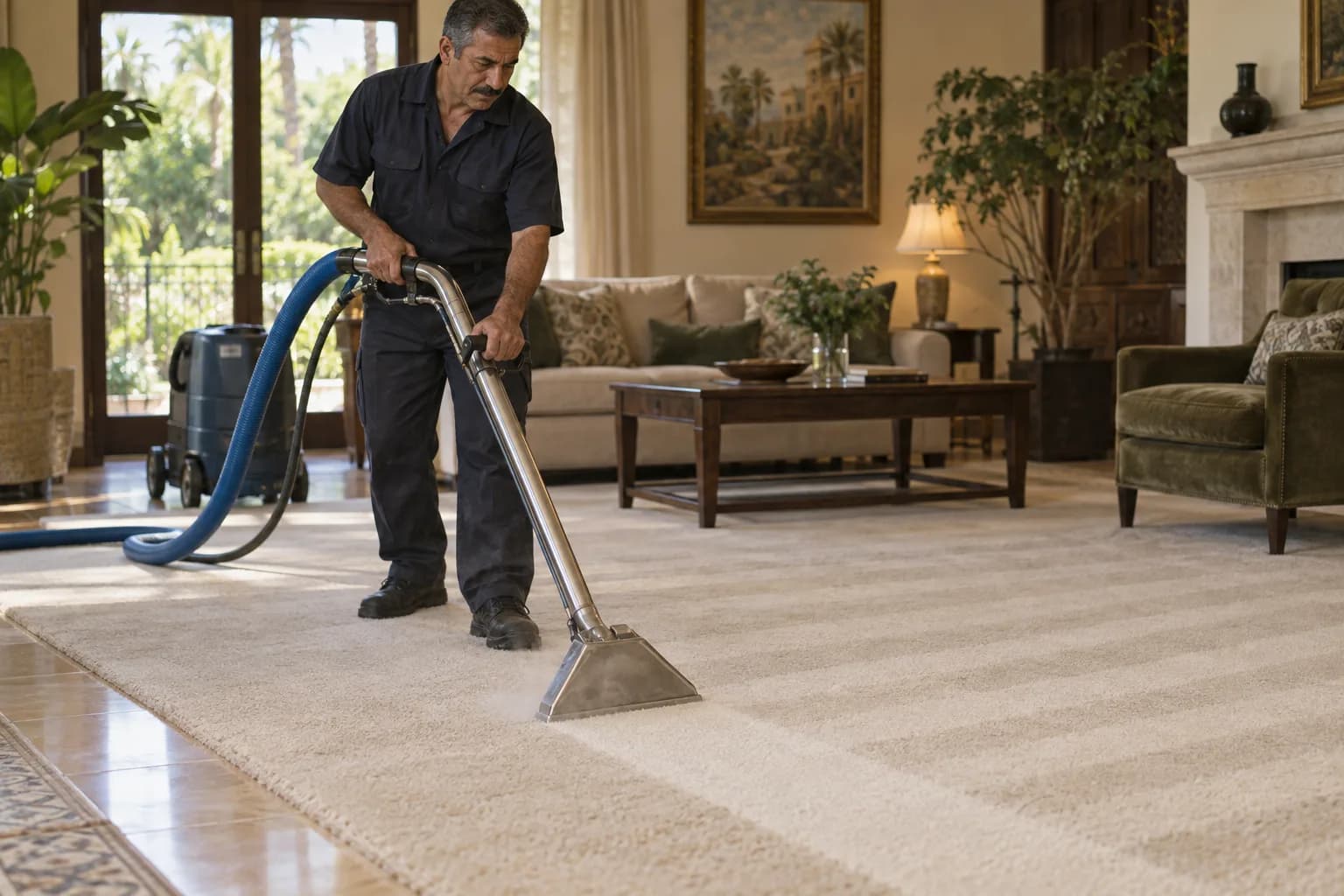 A carpet cleaning pro at work