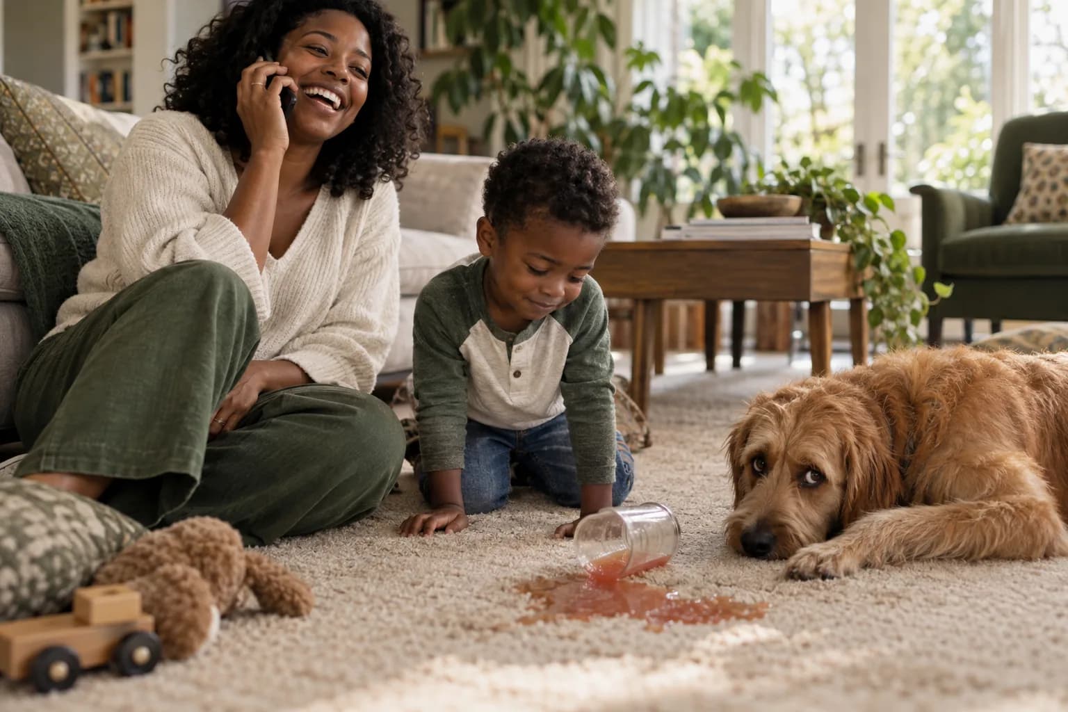 A carpet cleaning customer on the phone