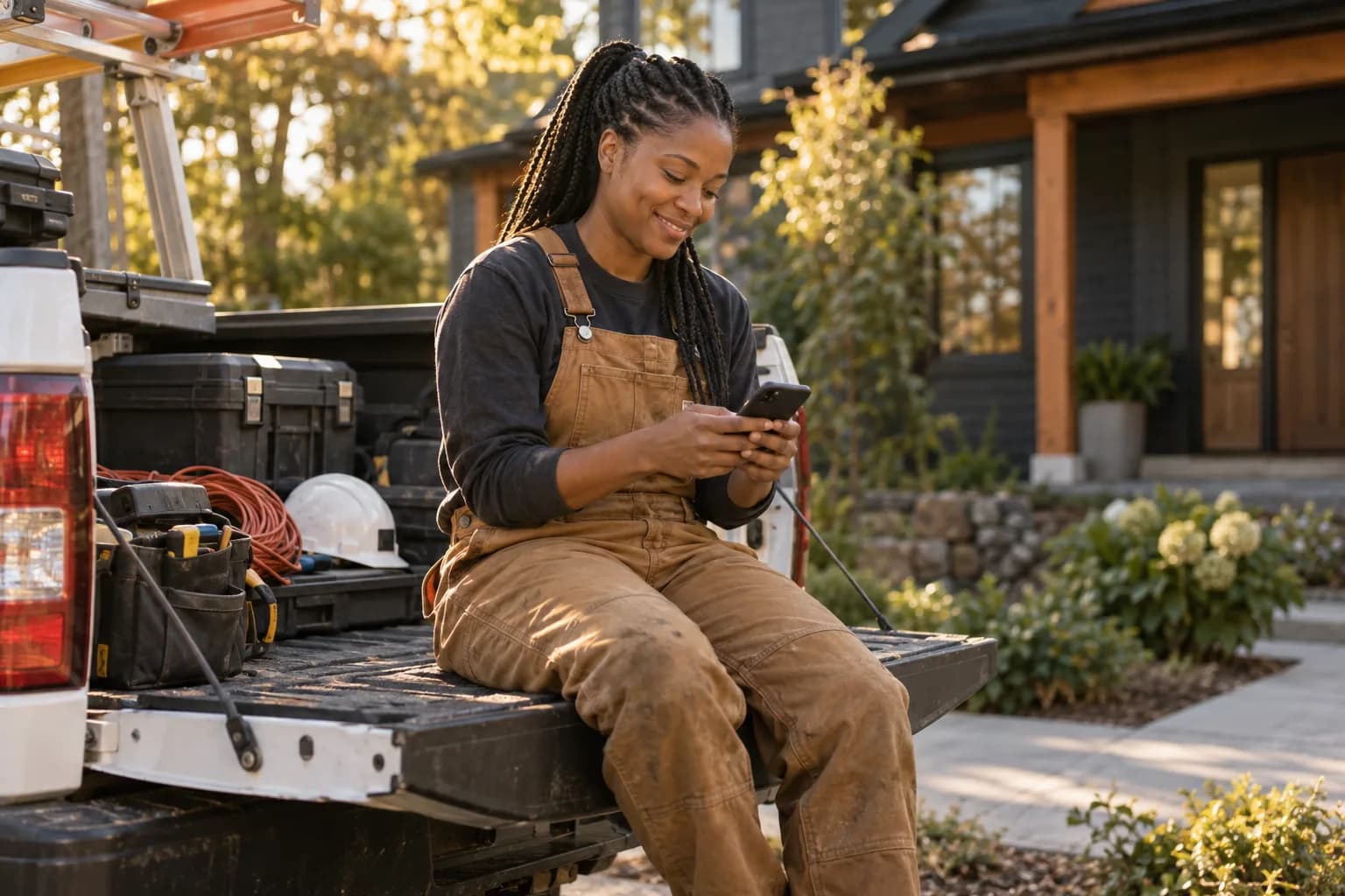 A electrical pro checking the Marlo app between jobs