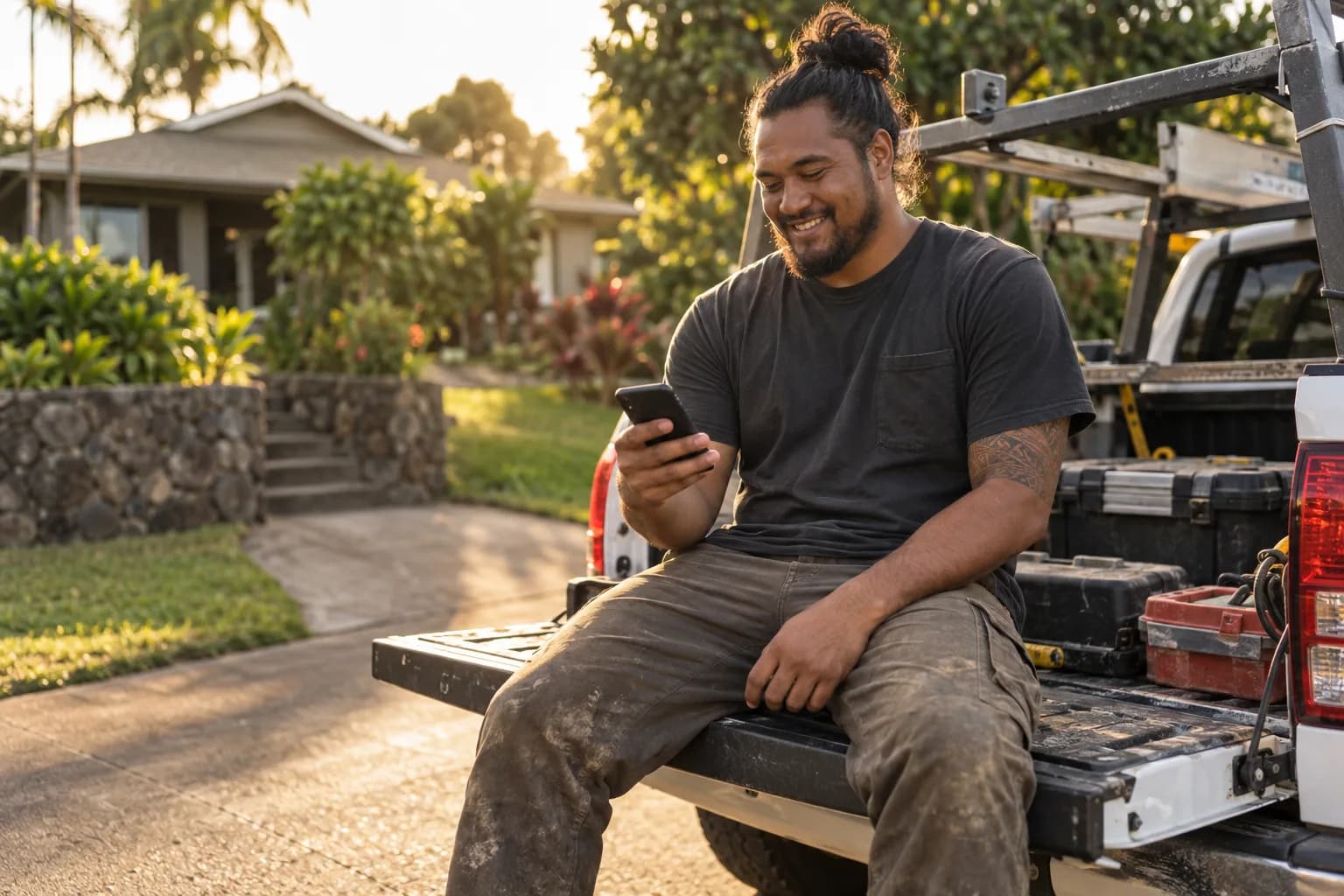 A junk removal pro checking the Marlo app between jobs