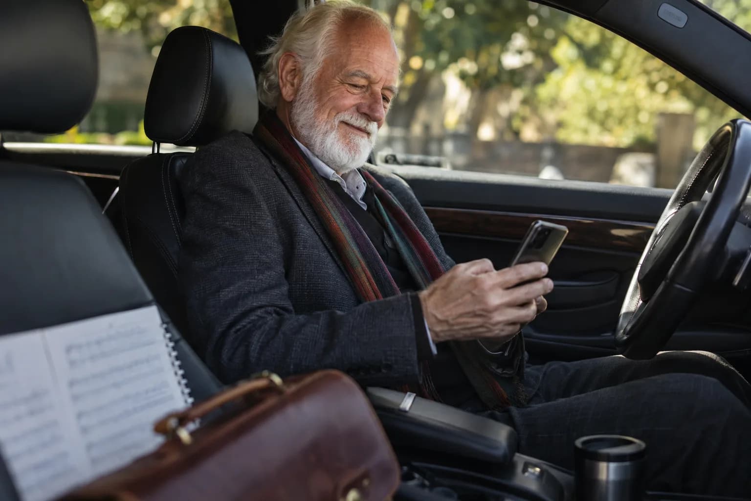 A music lessons pro checking the Marlo app between jobs