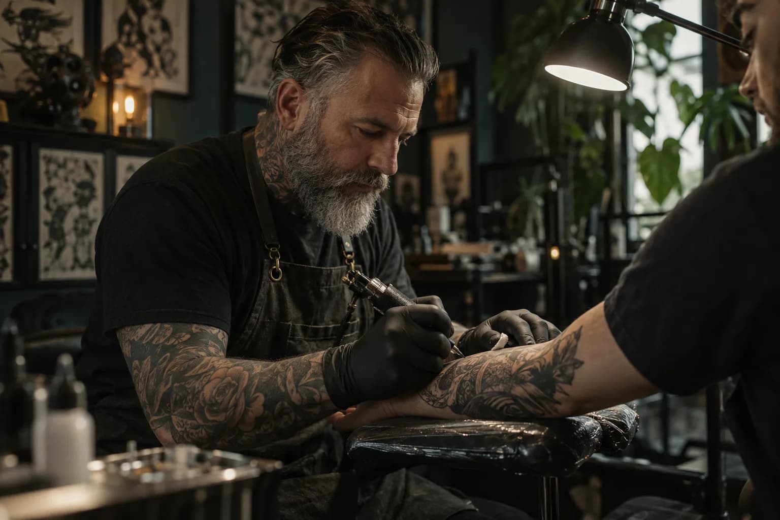 A tattoo pro at work